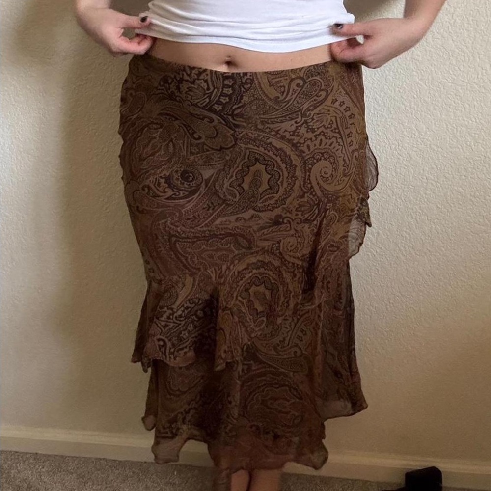 Vintage Ralph Lauren brown silk midi skirt